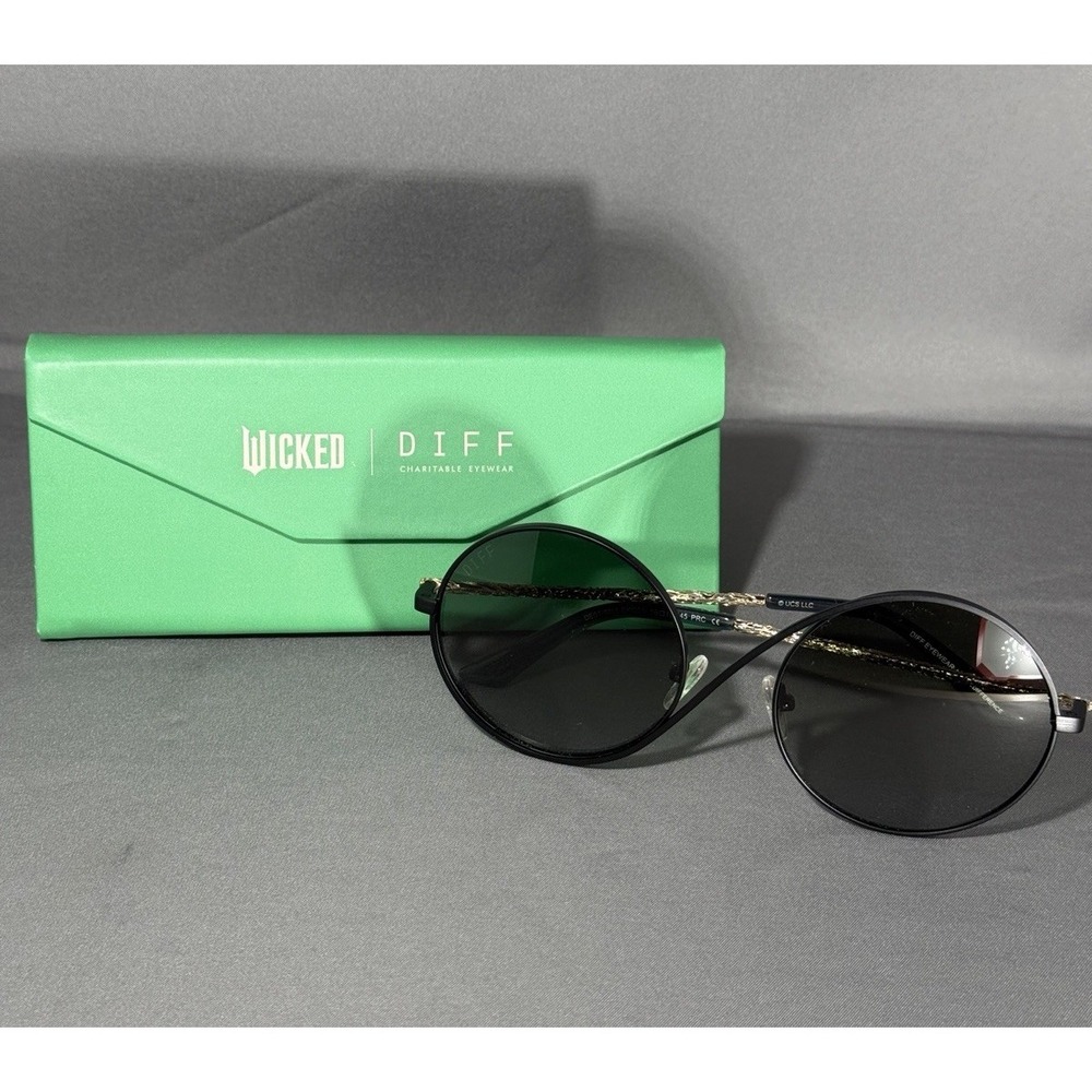 DIFF Eyewear x Wicked Elphaba Wire Fram Sunglasses Black Green Gold New